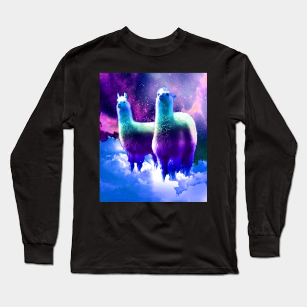 Crazy Funny Rainbow Llama In Space Long Sleeve T-Shirt by Random Galaxy